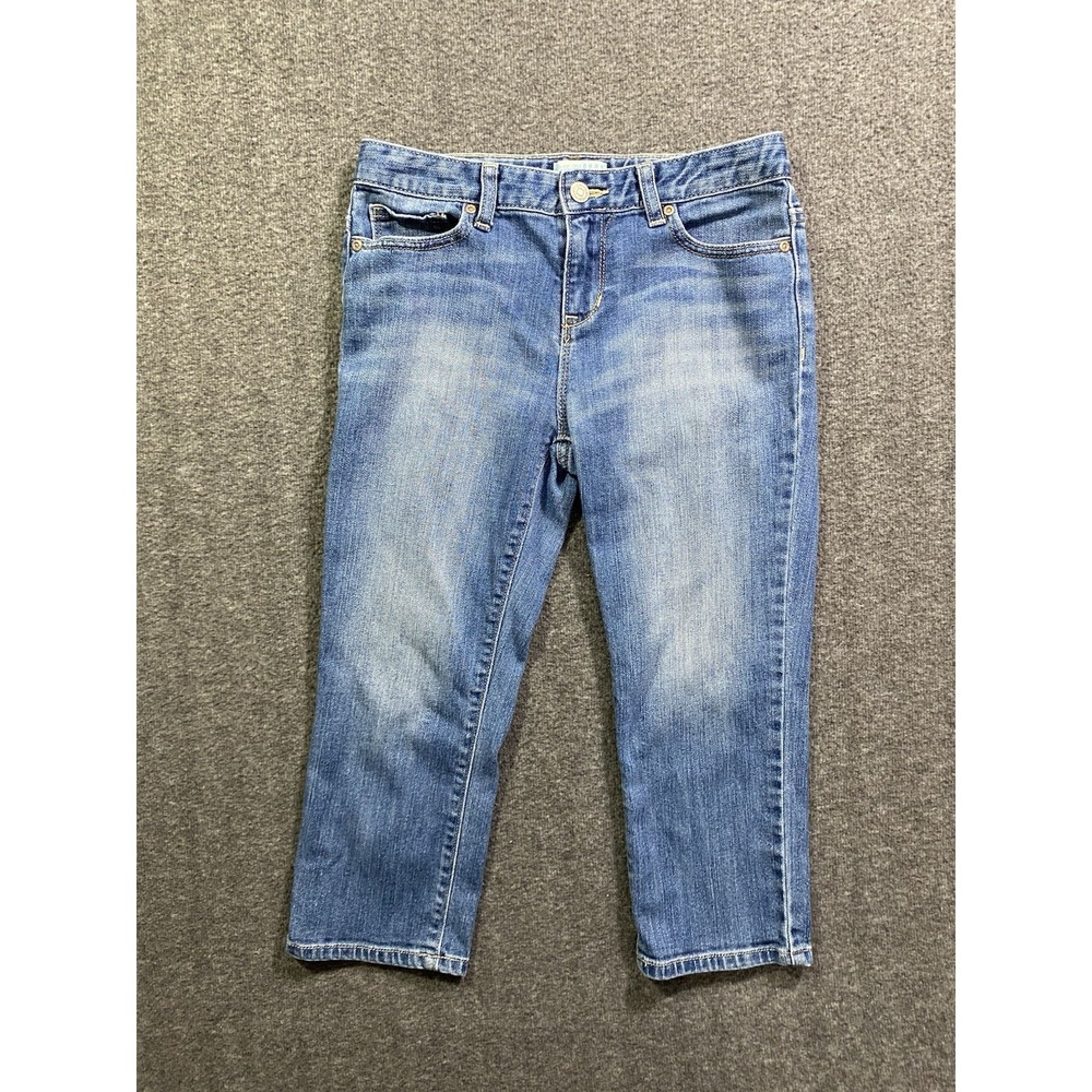 Old Navy High Rise Slouchy Straight Light Wash Denim CAPRI Jeans Size 14